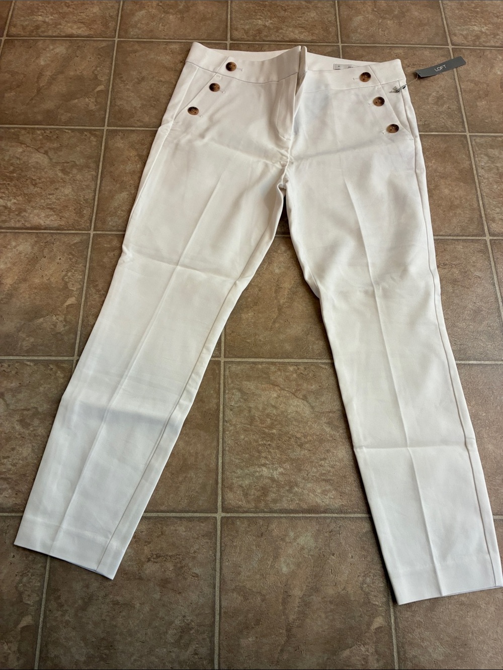 LOFT Cream Sailor-Button skinny pants
